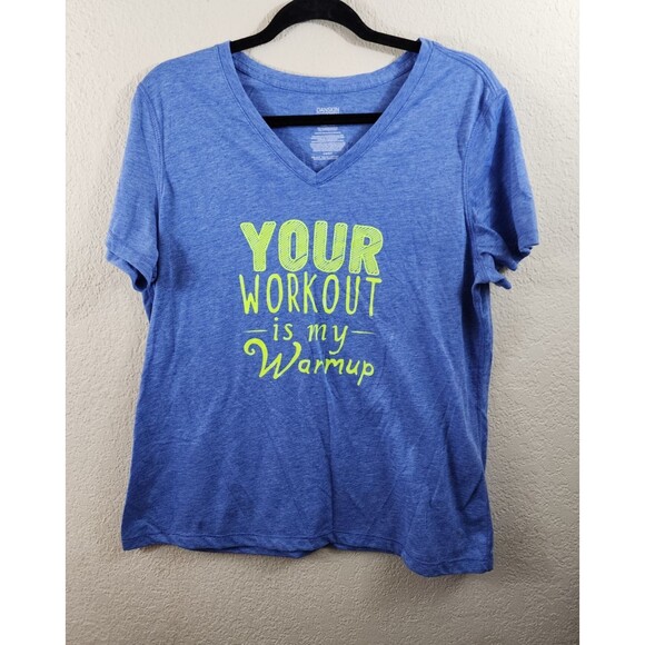 Danskin Now Womens XL Blue Graphic Print Short Sleeve V-Neck Semi Fitted T-Shirt - Picture 1 of 5